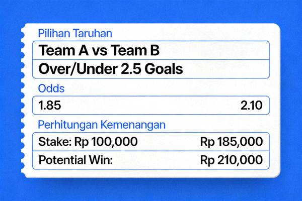 Slip taruhan M88 MSports yang menunjukkan pilihan taruhan, odds, dan perhitungan potensi kemenangan